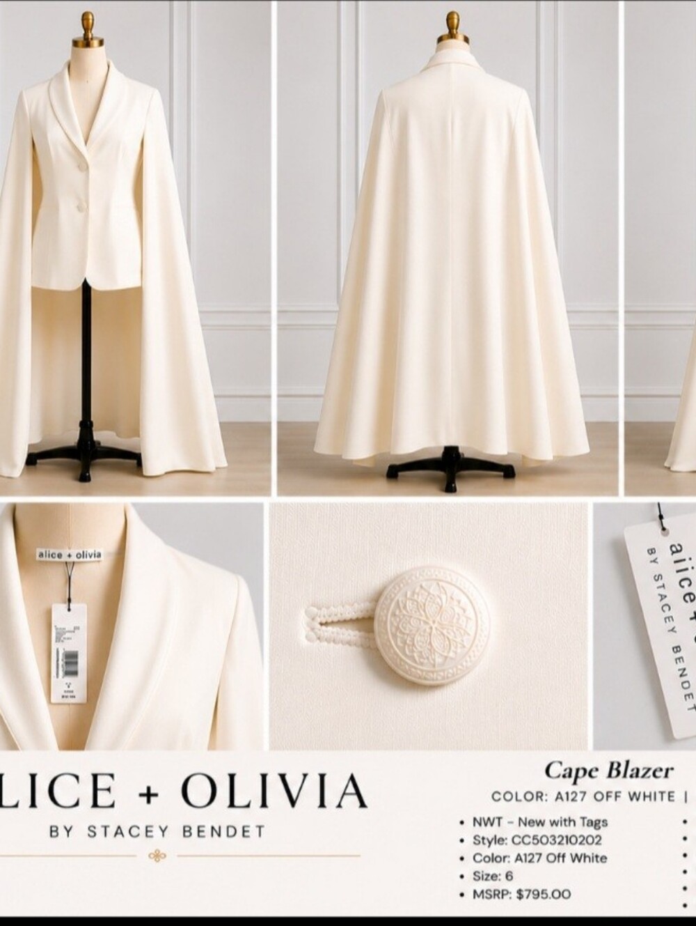✨ Alice + Olivia by Stacey Bendet Cape Blazer – NWT – Size 6 – $795 MSRP